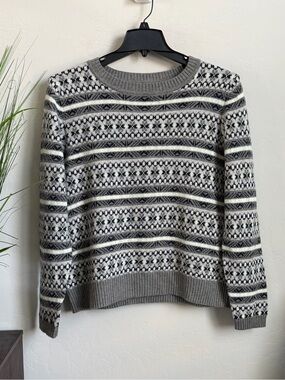 J.Crew Factory Fair Isle Merino Wool Blend Sweater XL Gray Navy